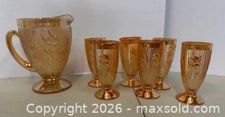 MaxSold Auction: Amber Carnival Glass Pitcher with 6 Footed Tumblers - Lakeshore (Ontario, Canada) PARTNER MANAGED Downsizing Online Auction - County Road 42