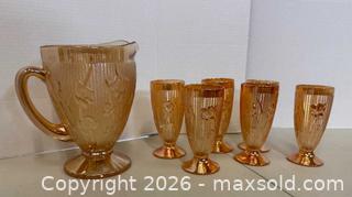MaxSold Auction: Amber Carnival Glass Pitcher with 6 Footed Tumblers - Lakeshore (Ontario, Canada) PARTNER MANAGED Downsizing Online Auction - County Road 42