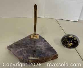 MaxSold Auction: Amethyst Slab Pen Holder and Glass Paperweight - Lakeshore (Ontario, Canada) PARTNER MANAGED Downsizing Online Auction - County Road 42