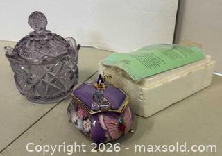 MaxSold Auction: Ardleigh Elliott (Lena Liu) Porcelain Music Jewelry Box & Lavender Glass Jar - Lakeshore (Ontario, Canada) PARTNER MANAGED Downsizing Online Auction - County Road 42