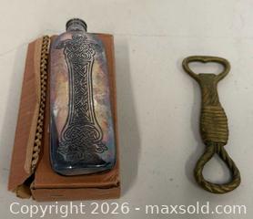 MaxSold Auction: Celtic Silver-Plated Flask Vial and Brass Rope-Motif Bottle Opener - Lakeshore (Ontario, Canada) PARTNER MANAGED Downsizing Online Auction - County Road 42