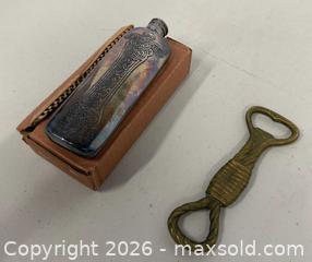 MaxSold Auction: Celtic Silver-Plated Flask Vial and Brass Rope-Motif Bottle Opener - Lakeshore (Ontario, Canada) PARTNER MANAGED Downsizing Online Auction - County Road 42