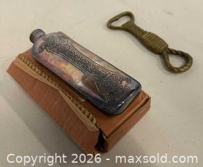 MaxSold Auction: Celtic Silver-Plated Flask Vial and Brass Rope-Motif Bottle Opener - Lakeshore (Ontario, Canada) PARTNER MANAGED Downsizing Online Auction - County Road 42