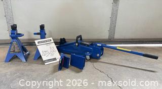 MaxSold Auction: Certified 2-Ton Trolley Floor Jack & Two Jack Stands, Blue - Lakeshore (Ontario, Canada) PARTNER MANAGED Downsizing Online Auction - County Road 42