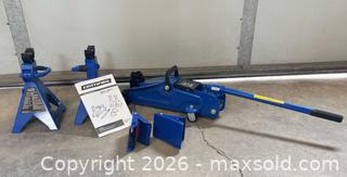 MaxSold Auction: Certified 2-Ton Trolley Floor Jack & Two Jack Stands, Blue - Lakeshore (Ontario, Canada) PARTNER MANAGED Downsizing Online Auction - County Road 42