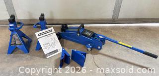 MaxSold Auction: Certified 2-Ton Trolley Floor Jack & Two Jack Stands, Blue - Lakeshore (Ontario, Canada) PARTNER MANAGED Downsizing Online Auction - County Road 42