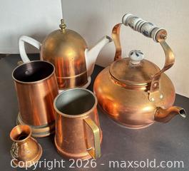 MaxSold Auction: Copper-Tone Kettle, Ceramic Teapot & Assorted Copper Drinkware - Lakeshore (Ontario, Canada) PARTNER MANAGED Downsizing Online Auction - County Road 42