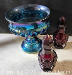 MaxSold Auction: Iridescent Blue Compote & Avon Ruby Red Salt & Pepper Shakers - Lakeshore (Ontario, Canada) PARTNER MANAGED Downsizing Online Auction - County Road 42