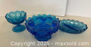 MaxSold Auction: Lot of 3 Cobalt Blue Glass Footed Divided Candy Dishes - Lakeshore (Ontario, Canada) PARTNER MANAGED Downsizing Online Auction - County Road 42