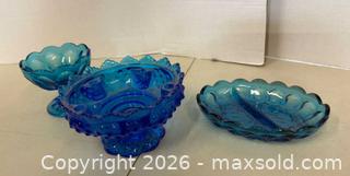 MaxSold Auction: Lot of 3 Cobalt Blue Glass Footed Divided Candy Dishes - Lakeshore (Ontario, Canada) PARTNER MANAGED Downsizing Online Auction - County Road 42
