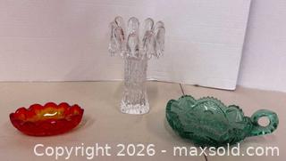 MaxSold Auction: Lot of Three Glass Pieces: Vase/Compote and Candy Dish - Lakeshore (Ontario, Canada) PARTNER MANAGED Downsizing Online Auction - County Road 42