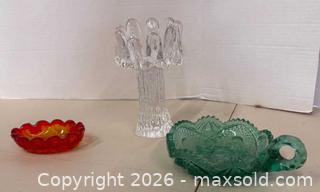 MaxSold Auction: Lot of Three Glass Pieces: Vase/Compote and Candy Dish - Lakeshore (Ontario, Canada) PARTNER MANAGED Downsizing Online Auction - County Road 42