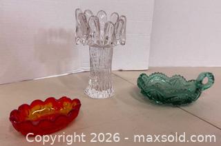 MaxSold Auction: Lot of Three Glass Pieces: Vase/Compote and Candy Dish - Lakeshore (Ontario, Canada) PARTNER MANAGED Downsizing Online Auction - County Road 42