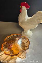 MaxSold Auction: Milk Glass Rooster Covered Dish with Amber Pedestal Dish - Lakeshore (Ontario, Canada) PARTNER MANAGED Downsizing Online Auction - County Road 42