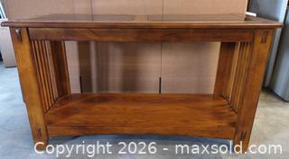 MaxSold Auction: Mission/Craftsman Wood Console Table with Glass Insets - Lakeshore (Ontario, Canada) PARTNER MANAGED Downsizing Online Auction - County Road 42