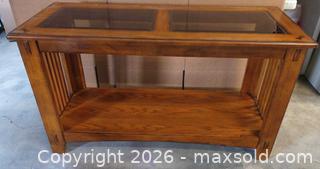MaxSold Auction: Mission/Craftsman Wood Console Table with Glass Insets - Lakeshore (Ontario, Canada) PARTNER MANAGED Downsizing Online Auction - County Road 42