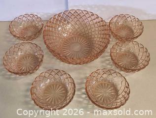 MaxSold Auction: Pink Diamond Depression Glass 7-Piece Serving Set - Lakeshore (Ontario, Canada) PARTNER MANAGED Downsizing Online Auction - County Road 42