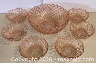 MaxSold Auction: Pink Diamond Depression Glass 7-Piece Serving Set - Lakeshore (Ontario, Canada) PARTNER MANAGED Downsizing Online Auction - County Road 42