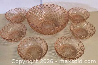 MaxSold Auction: Pink Diamond Depression Glass 7-Piece Serving Set - Lakeshore (Ontario, Canada) PARTNER MANAGED Downsizing Online Auction - County Road 42