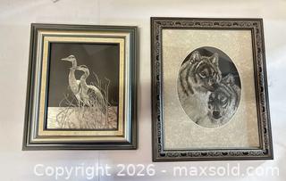 MaxSold Auction: Scratchboard Framed Artwork — Wolves & Herons - Lakeshore (Ontario, Canada) PARTNER MANAGED Downsizing Online Auction - County Road 42