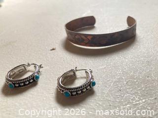 MaxSold Auction: Southwestern Turquoise Sterling Silver Earrings & Copper Cuff Set - Lakeshore (Ontario, Canada) PARTNER MANAGED Downsizing Online Auction - County Road 42