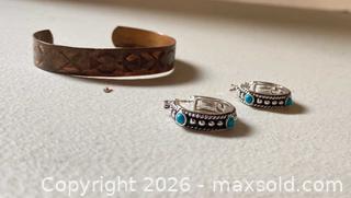 MaxSold Auction: Southwestern Turquoise Sterling Silver Earrings & Copper Cuff Set - Lakeshore (Ontario, Canada) PARTNER MANAGED Downsizing Online Auction - County Road 42