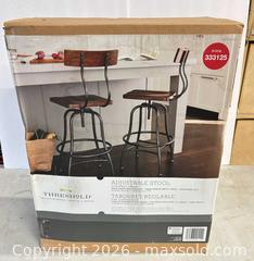 MaxSold Auction: Threshold Adjustable Counter Stool, Chestnut Wood Seat, Black Frame - Lakeshore (Ontario, Canada) PARTNER MANAGED Downsizing Online Auction - County Road 42