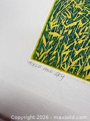 MaxSold Auction: Original Ruth leaf green woodblock print “Field and Sky” 9/100  - Concord (California, USA) SELLER MANAGED Estate Sale Online Auction - Landana Drive