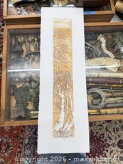 MaxSold Auction: Original Ruth Leaf Woodblock Print “Cedars” 2/150 - Concord (California, USA) SELLER MANAGED Estate Sale Online Auction - Landana Drive