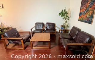 MaxSold Auction: Solid Teak MCM Living Room Set with Leather Cushions – 5 Pieces - Oshawa (Ontario, Canada) SELLER MANAGED Estate Sale Online Auction - Salisbury Street