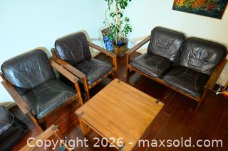 MaxSold Auction: Solid Teak MCM Living Room Set with Leather Cushions – 5 Pieces - Oshawa (Ontario, Canada) SELLER MANAGED Estate Sale Online Auction - Salisbury Street