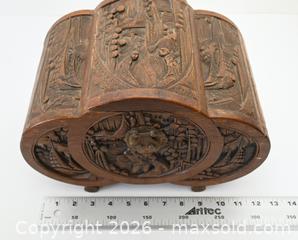 MaxSold Auction: Vintage Chinese Hand-Carved Wooden Barrel-Top Trinket Box - Oshawa (Ontario, Canada) SELLER MANAGED Estate Sale Online Auction - Salisbury Street
