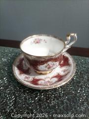 MaxSold Auction: Paragon Teacup & Saucer Set, Burgundy Floral with Gold Gilding beautiful set - Township Of Brock (Ontario, Canada) SELLER MANAGED Downsizing Online Auction - Beechwood Avenue