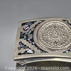 MaxSold Auction: Abalone Inlay Belt Buckle with Aztec/Mayan Calendar Motif - Hatboro (Pennsylvania, USA) PARTNER MANAGED Estate Sale Online Auction - Jacksonville Road