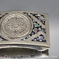 MaxSold Auction: Abalone Inlay Belt Buckle with Aztec/Mayan Calendar Motif - Hatboro (Pennsylvania, USA) PARTNER MANAGED Estate Sale Online Auction - Jacksonville Road