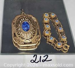 MaxSold Auction: Goldtone Locket, Blue Cabochon, enamel  bracelet - Hatboro (Pennsylvania, USA) PARTNER MANAGED Estate Sale Online Auction - Jacksonville Road