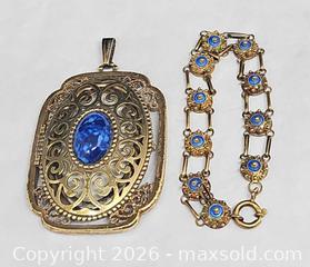 MaxSold Auction: Goldtone Locket, Blue Cabochon, enamel  bracelet - Hatboro (Pennsylvania, USA) PARTNER MANAGED Estate Sale Online Auction - Jacksonville Road