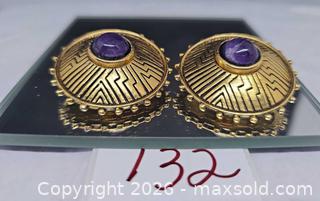 MaxSold Auction: Laural Burch Goldtone Amethyst Aztec Design clip-on earrings  - Hatboro (Pennsylvania, USA) PARTNER MANAGED Estate Sale Online Auction - Jacksonville Road