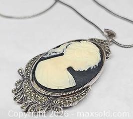 MaxSold Auction: Sterling silver and marcasite cameo pendant necklace  - Hatboro (Pennsylvania, USA) PARTNER MANAGED Estate Sale Online Auction - Jacksonville Road