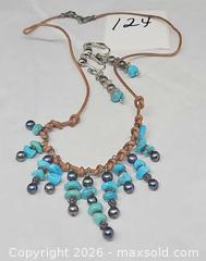MaxSold Auction: Turquoise chips, bead necklace on leather strap, sterling clasp, matching earrings  - Hatboro (Pennsylvania, USA) PARTNER MANAGED Estate Sale Online Auction - Jacksonville Road