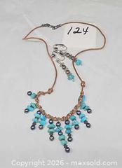 MaxSold Auction: Turquoise chips, bead necklace on leather strap, sterling clasp, matching earrings  - Hatboro (Pennsylvania, USA) PARTNER MANAGED Estate Sale Online Auction - Jacksonville Road