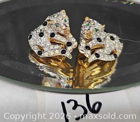 MaxSold Auction: Vintage Carolee Panter, Leopard,  Big Cat Rhinestone Clip-on Earrings  - Hatboro (Pennsylvania, USA) PARTNER MANAGED Estate Sale Online Auction - Jacksonville Road