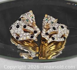 MaxSold Auction: Vintage Carolee Panter, Leopard,  Big Cat Rhinestone Clip-on Earrings  - Hatboro (Pennsylvania, USA) PARTNER MANAGED Estate Sale Online Auction - Jacksonville Road