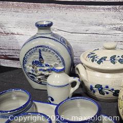 MaxSold Auction: Vintage Folk Stoneware Pottery Set — Multicolor on Cream - Hatboro (Pennsylvania, USA) PARTNER MANAGED Estate Sale Online Auction - Jacksonville Road