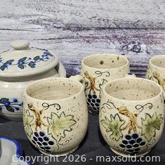 MaxSold Auction: Vintage Folk Stoneware Pottery Set — Multicolor on Cream - Hatboro (Pennsylvania, USA) PARTNER MANAGED Estate Sale Online Auction - Jacksonville Road