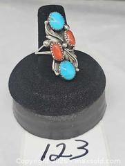 MaxSold Auction: Vintage Navajo Sterling Silver signed LH Turquoise & Coral Ring - Hatboro (Pennsylvania, USA) PARTNER MANAGED Estate Sale Online Auction - Jacksonville Road