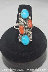 MaxSold Auction: Vintage Navajo Sterling Silver signed LH Turquoise & Coral Ring - Hatboro (Pennsylvania, USA) PARTNER MANAGED Estate Sale Online Auction - Jacksonville Road