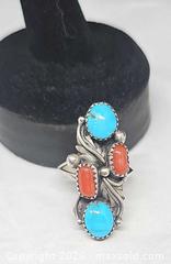 MaxSold Auction: Vintage Navajo Sterling Silver signed LH Turquoise & Coral Ring - Hatboro (Pennsylvania, USA) PARTNER MANAGED Estate Sale Online Auction - Jacksonville Road