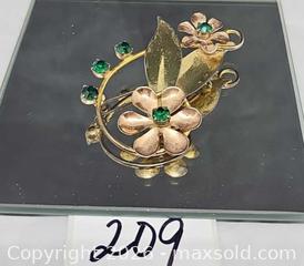 MaxSold Auction: Vintage Sterling Silver, Rose & Yellow Gold Flowers Green Stones Brooch - Hatboro (Pennsylvania, USA) PARTNER MANAGED Estate Sale Online Auction - Jacksonville Road