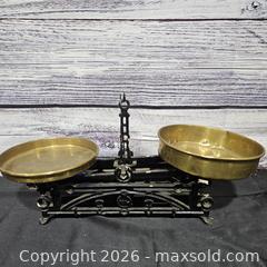 MaxSold Auction: Vintage Two-Pan Balance Scale with Brass Pans - Hatboro (Pennsylvania, USA) PARTNER MANAGED Estate Sale Online Auction - Jacksonville Road
